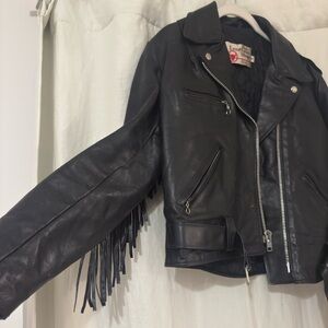 Vintage genuine leather fringe jacket